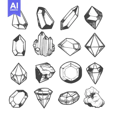Aset premium populer: Hand-Drawn Collection of Various Crystal and Gemstone Shapes