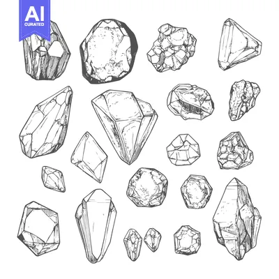 Aset desain premium: Hand-Drawn Collection of Various Crystal Shapes