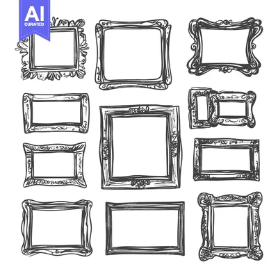 Aset desain premium: Hand-drawn collection of various ornate picture frames