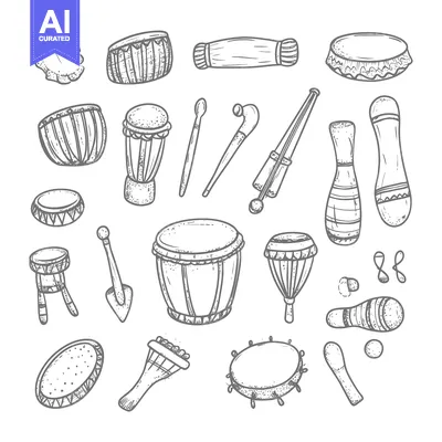 Hand-drawn Collection of Various Percussion Instruments