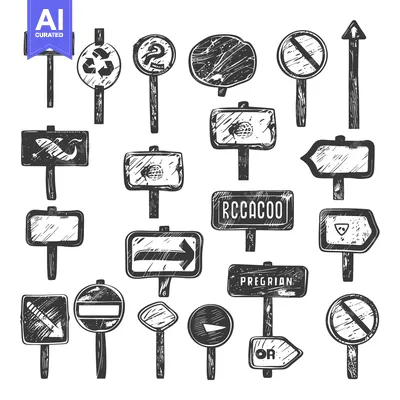 Aset premium populer: Hand-Drawn Collection of Vintage Road Signs and Directionals