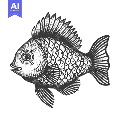 Aset desain premium: Hand-drawn Detailed Illustration of a Fish with a Spiky Fin