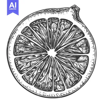 Aset desain premium: Hand-Drawn Detailed Illustration of a Sliced Lemon