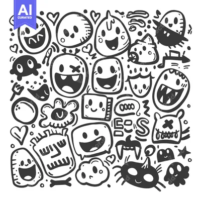 Aset premium populer: Hand-drawn doodle collection of cute and quirky cartoon characters and