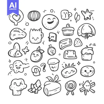 Aset premium populer: Hand-drawn doodle collection of cute cartoon characters, objects and s