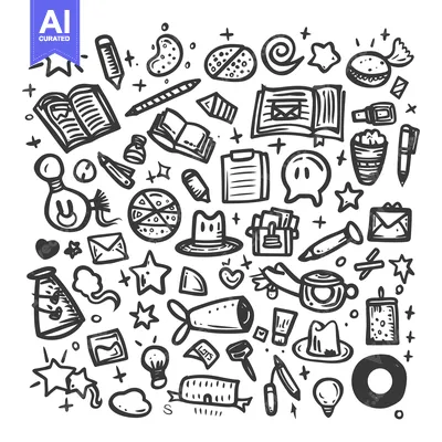 Aset premium populer: Hand-drawn Doodle Collection of Various Objects and Symbols
