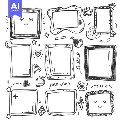 Aset premium populer: Hand-Drawn Doodle Frames with Decorative Elements