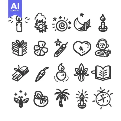 Aset premium populer: Hand-Drawn Doodle Icons of Various Objects and Symbols