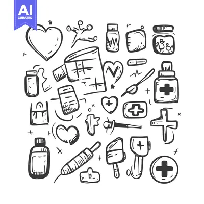 Premium design asset: Hand-drawn doodle icons related to healthcare and medicine