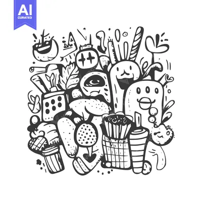 Aset premium populer: Hand-drawn doodle illustration of a collection of quirky characters an