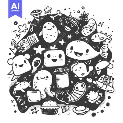 Aset premium populer: Hand-drawn Doodle Illustration of Adorable Characters and Objects