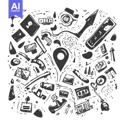 Aset premium populer: Hand-drawn Doodle Illustration of a Location Pin Surrounded by Abstrac