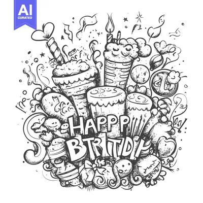 Aset premium populer: Hand-drawn Doodle Illustration of Birthday Celebration with Cakes and