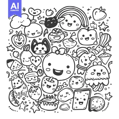 Hand-Drawn Doodle Illustration of Cute Cartoon Characters