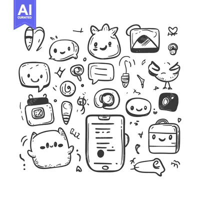 Aset premium populer: Hand-Drawn Doodle Illustration of Cute Characters and Objects