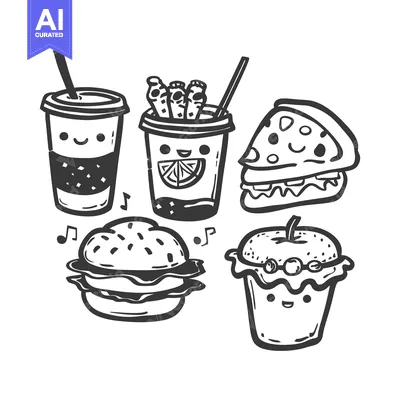 Aset premium populer: Hand-Drawn Doodle Illustration of Cute Food Items