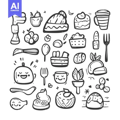 Aset desain premium: Hand-Drawn Doodle Illustration of Food and Kitchenware