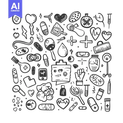 Aset premium populer: Hand-drawn Doodle Illustration of Medical and Healthcare Symbols