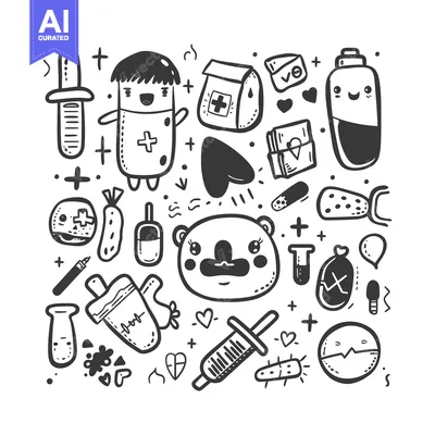 Popular premium asset: Hand-drawn doodle illustration of medical and health related objects