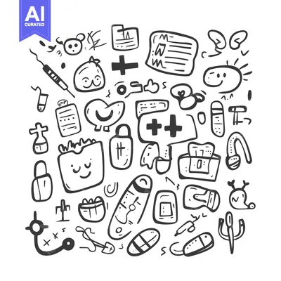 Aset premium populer: Hand-Drawn Doodle Illustration of Medical Supplies and Equipment
