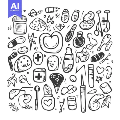 Premium design asset: Hand-drawn Doodle Illustration of Medical Supplies and Objects