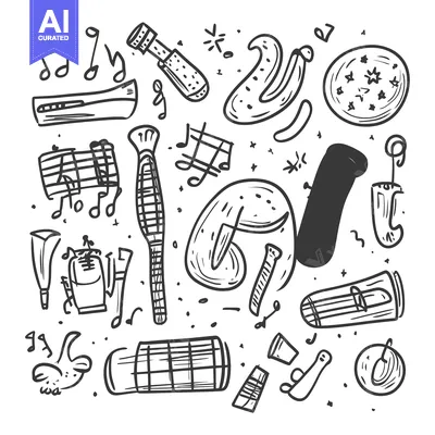 Hand-Drawn Doodle Illustration of Musical Instruments and Notes