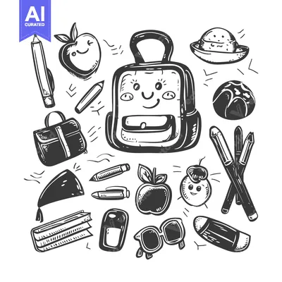 Popular premium asset: Hand-Drawn Doodle Illustration of School Supplies with Backpack, Apple
