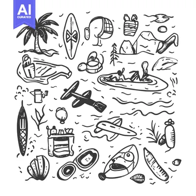Aset desain premium: Hand-Drawn Doodle Illustration of Summer Vacation Essentials