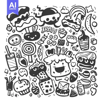 Premium design asset: Hand-Drawn Doodle Illustration of Various Cute Food Items