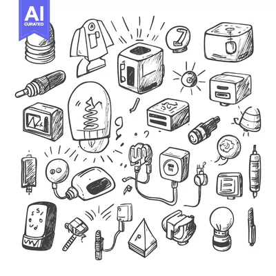 Aset premium populer: Hand-Drawn Doodle Illustration of Various Electrical Components and Ap