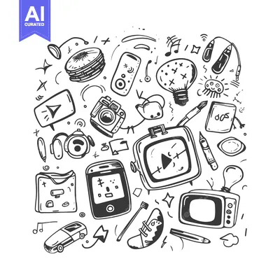 Aset premium populer: Hand-Drawn Doodle Illustration of Various Electronics and Objects