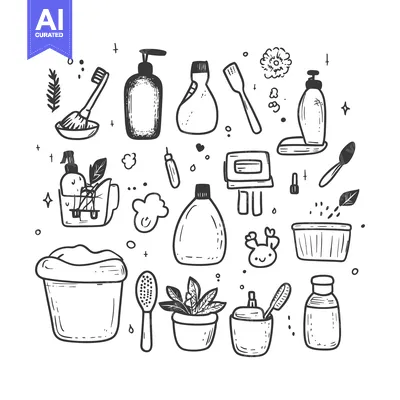 Premium design asset: Hand-drawn doodle illustration of various household cleaning supplies