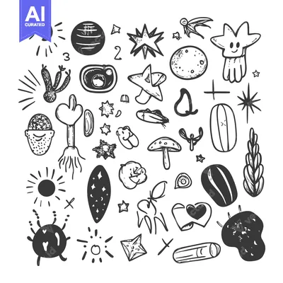 Aset premium populer: Hand-Drawn Doodle Illustration of Various Objects and Symbols