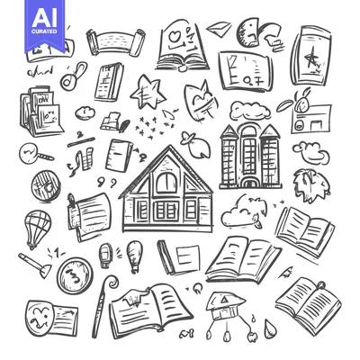 Hand-drawn Doodle Illustration of Various Objects Related to Reading a