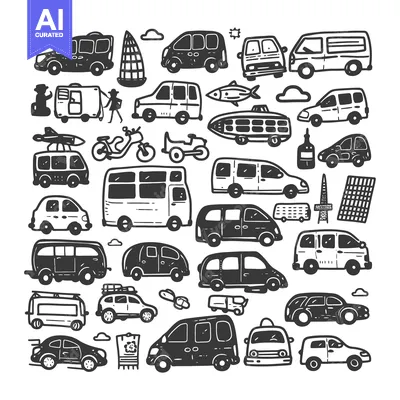 Aset premium populer: Hand-drawn Doodle Illustration of Various Vehicles and Transportation