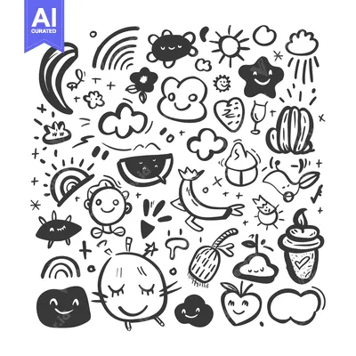 Aset premium populer: Hand-drawn doodle illustrations of various cute characters and objects