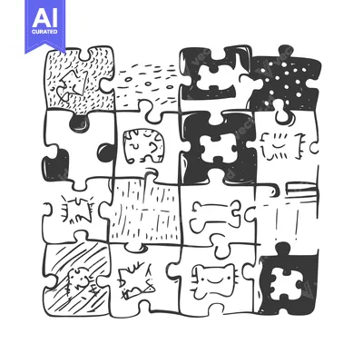 Aset premium populer: Hand-drawn doodle of a puzzle with various patterns and designs