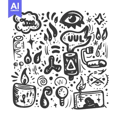 Aset premium populer: Hand-drawn doodle illustrations of various abstract shapes and objects