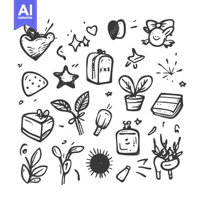 Aset desain premium: Hand-drawn Doodle Set of Cute and Fun Objects