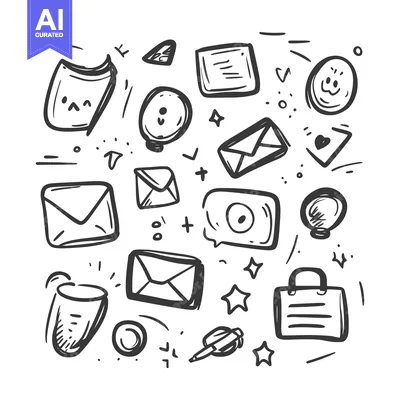 Aset premium populer: Hand-Drawn Doodle Set of Everyday Objects and Symbols