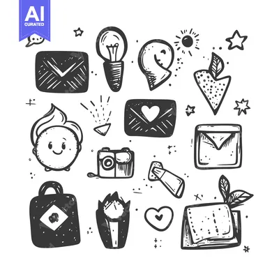Aset desain premium: Hand-drawn Doodle Set of Various Objects and Symbols