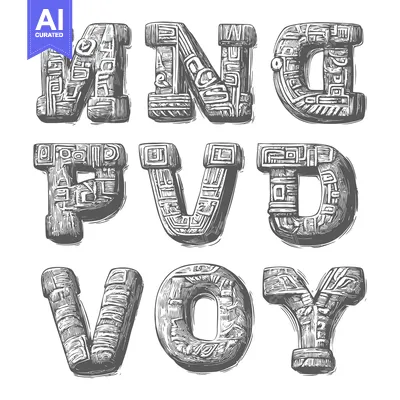 Hand-Drawn Engraved Alphabet Letters in Stone Style