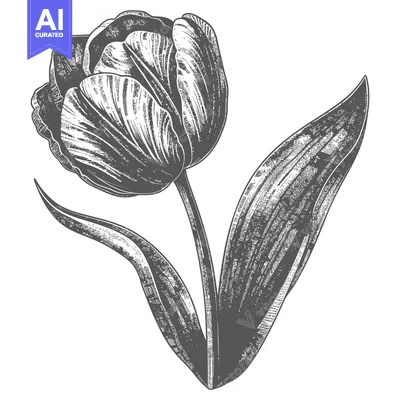 Aset desain premium: Hand-Drawn Engraved Illustration of a Single Tulip