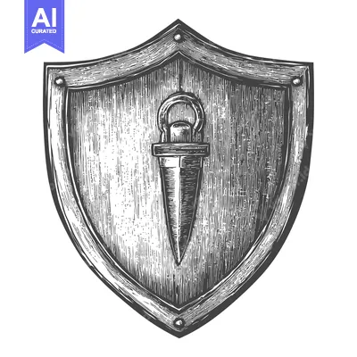 Aset premium populer: Hand-Drawn Engraved Illustration of a Wooden Shield with a Metal Point