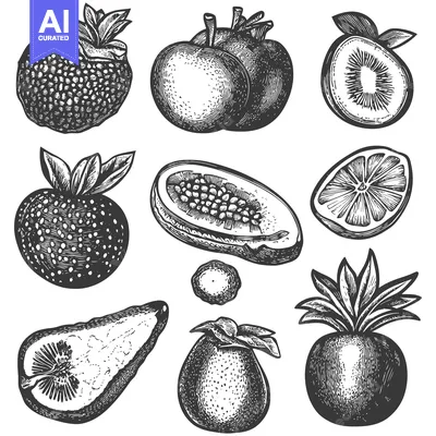 Aset premium populer: Hand-Drawn Engraving Illustration of Various Fruits