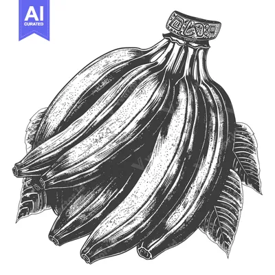 Premium design asset: Hand-Drawn Engraving of a Bunch of Bananas with Leaves