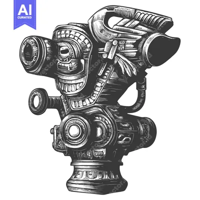 Aset desain premium: Hand-Drawn Engraving of an Ornate, Carved Head
