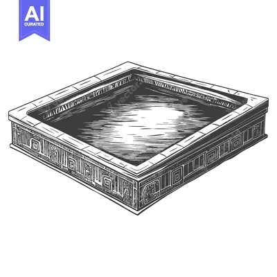 Premium design asset: Hand-drawn Engraving of an Ornate Square Pool