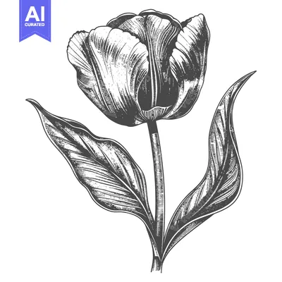 Aset premium populer: Hand-Drawn Engraving of a Single Tulip Flower