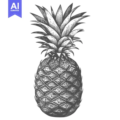Hand-drawn Engraving of a Whole Pineapple